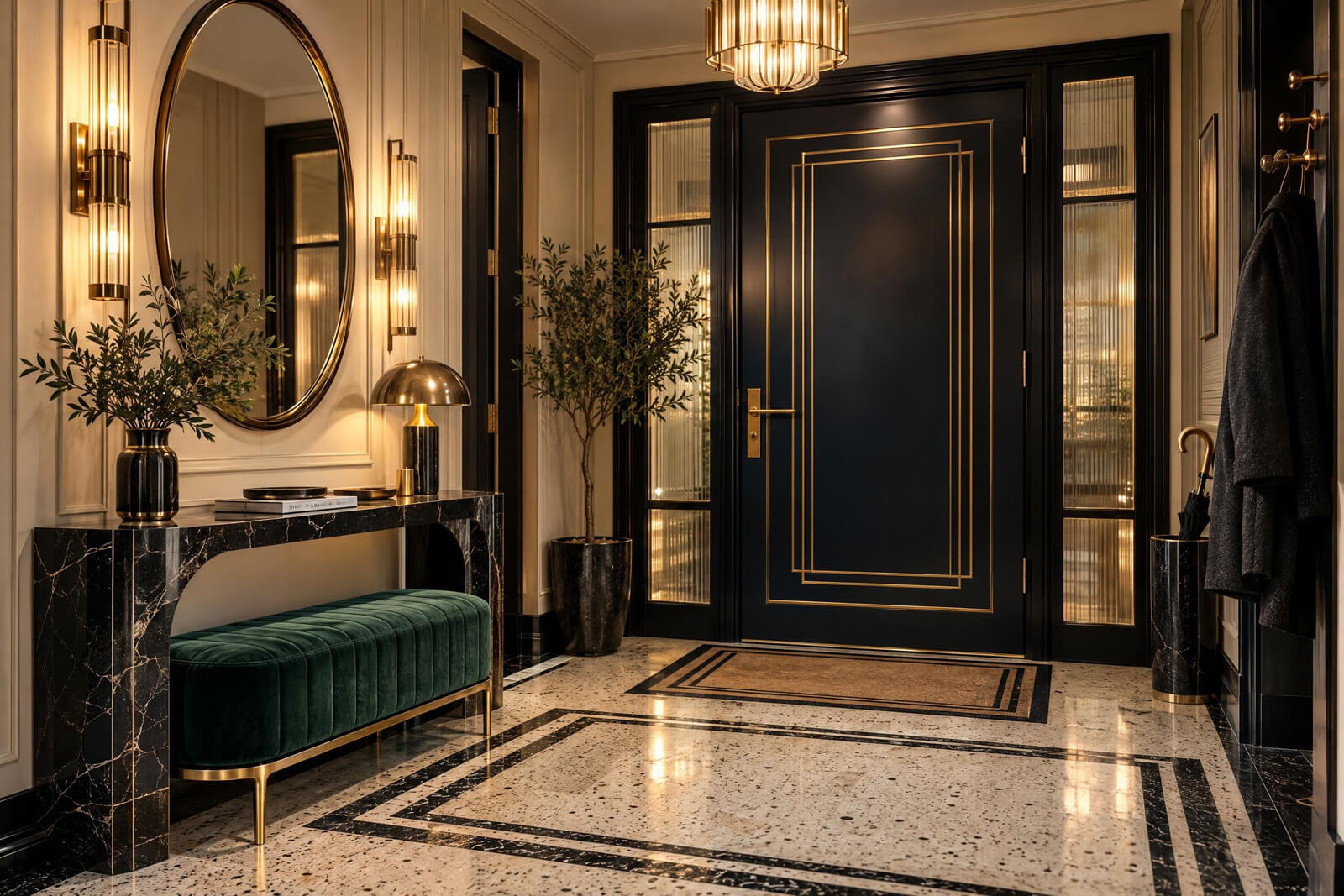 Ingresso / Atrio in stile Art Déco renderizzato con l'IA