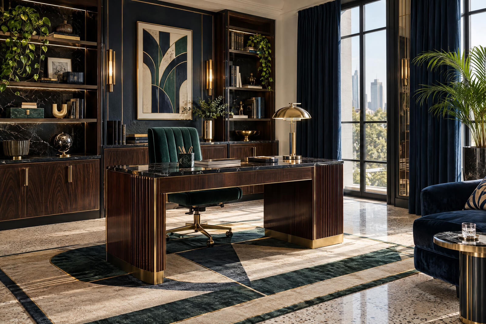 Ufficio in casa in stile Art Déco renderizzato con l'IA