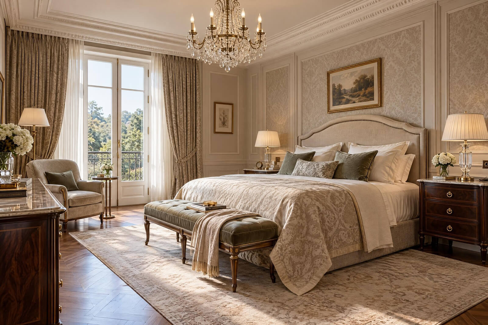 Classic Master Bedroom interior rendered with AI