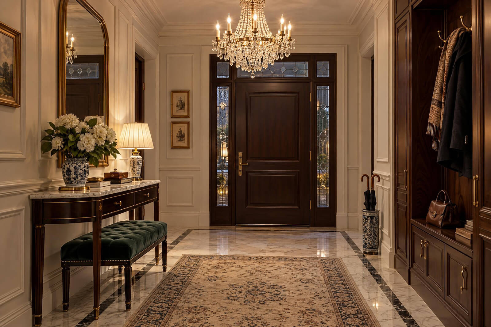 Classic Entryway / Mudroom interior rendered with AI