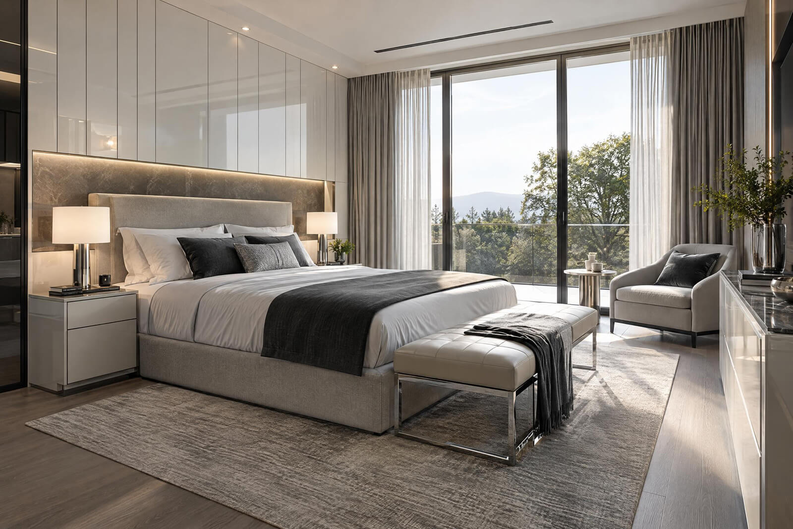 Camera da letto principale in stile High-tech renderizzato con l'IA