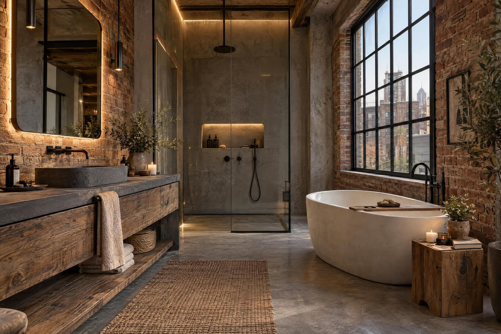 Loft Bathroom / Spa interior rendered with AI