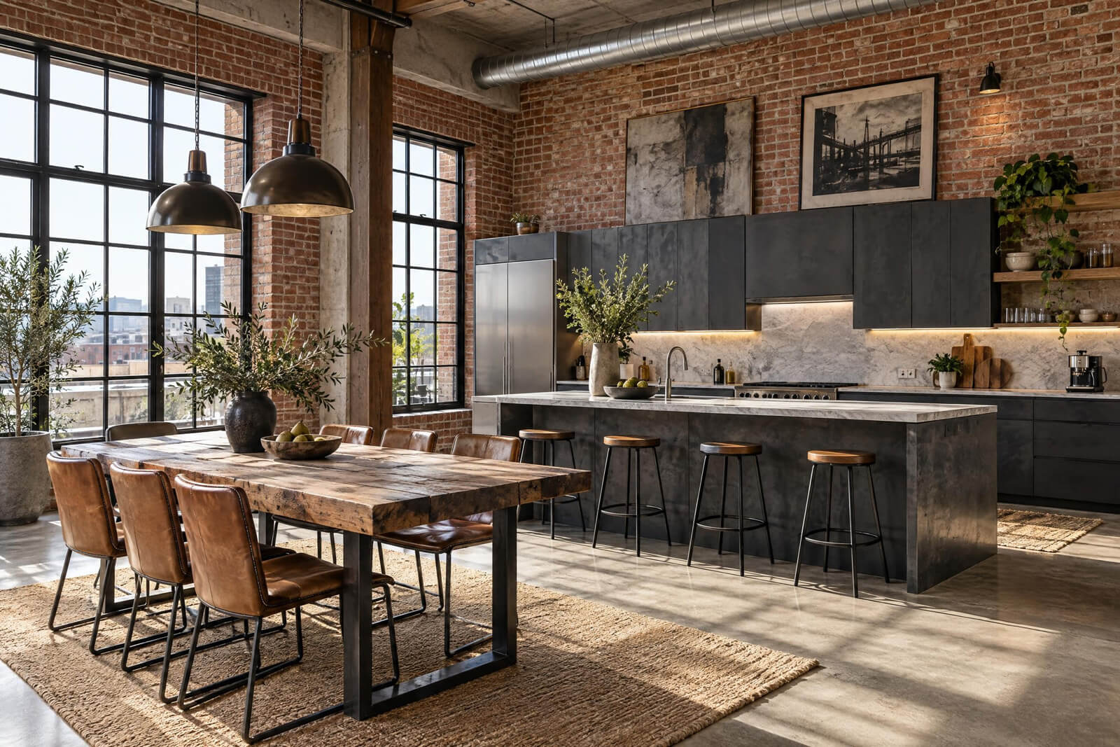 Loft Kitchen & Dining interior rendered with AI