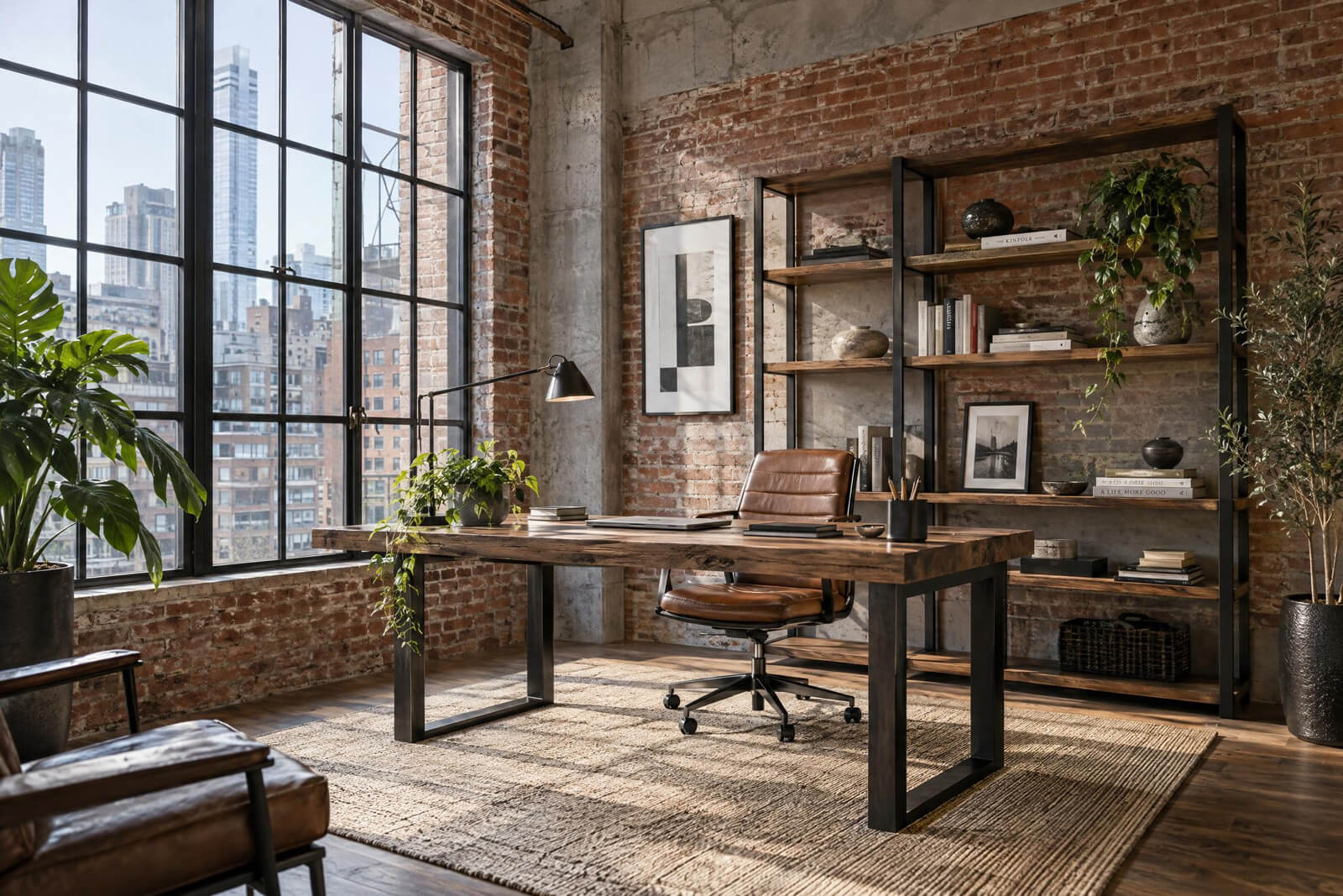 Loft Home Office interior rendered with AI