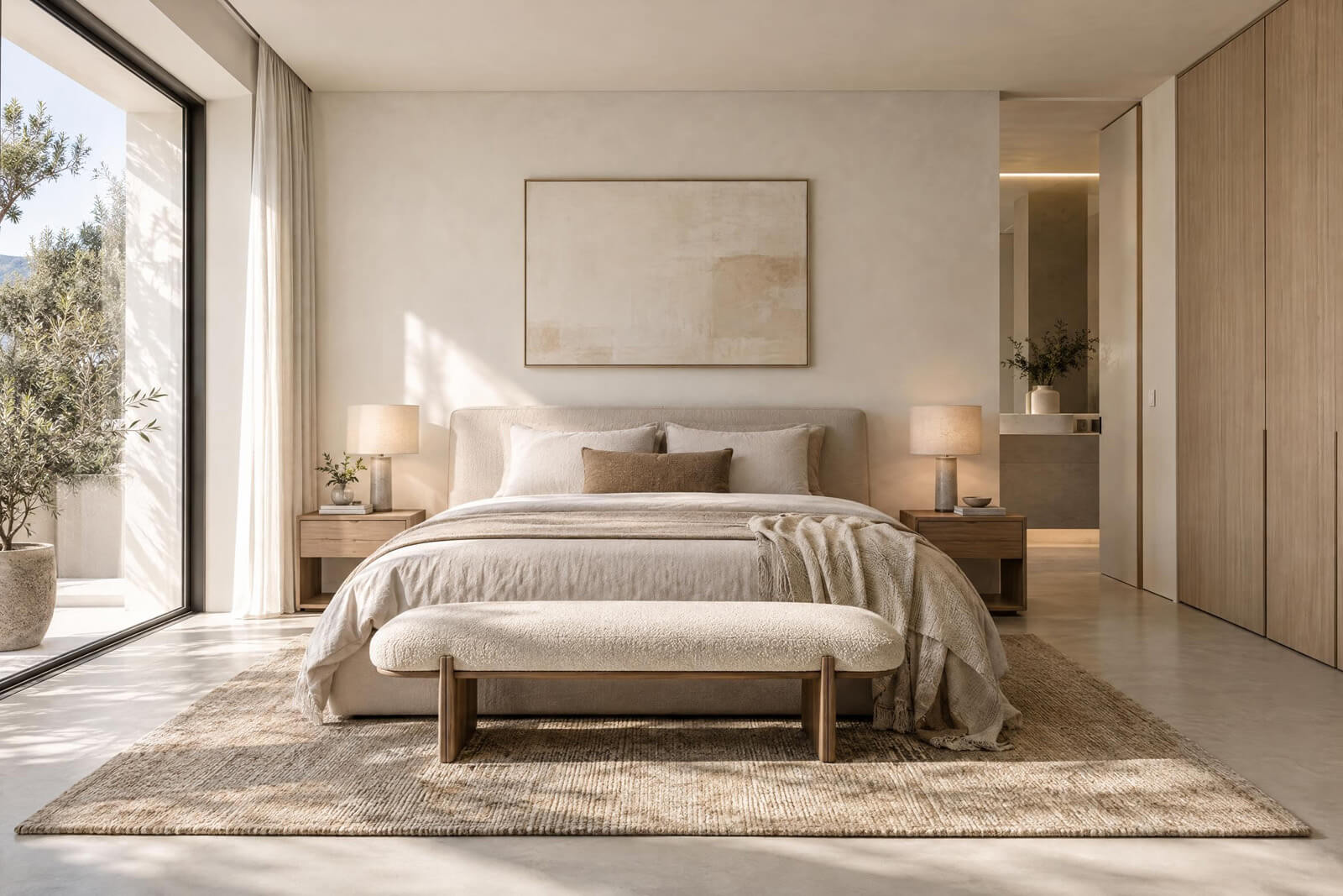 Minimalism Master Bedroom interior rendered with AI