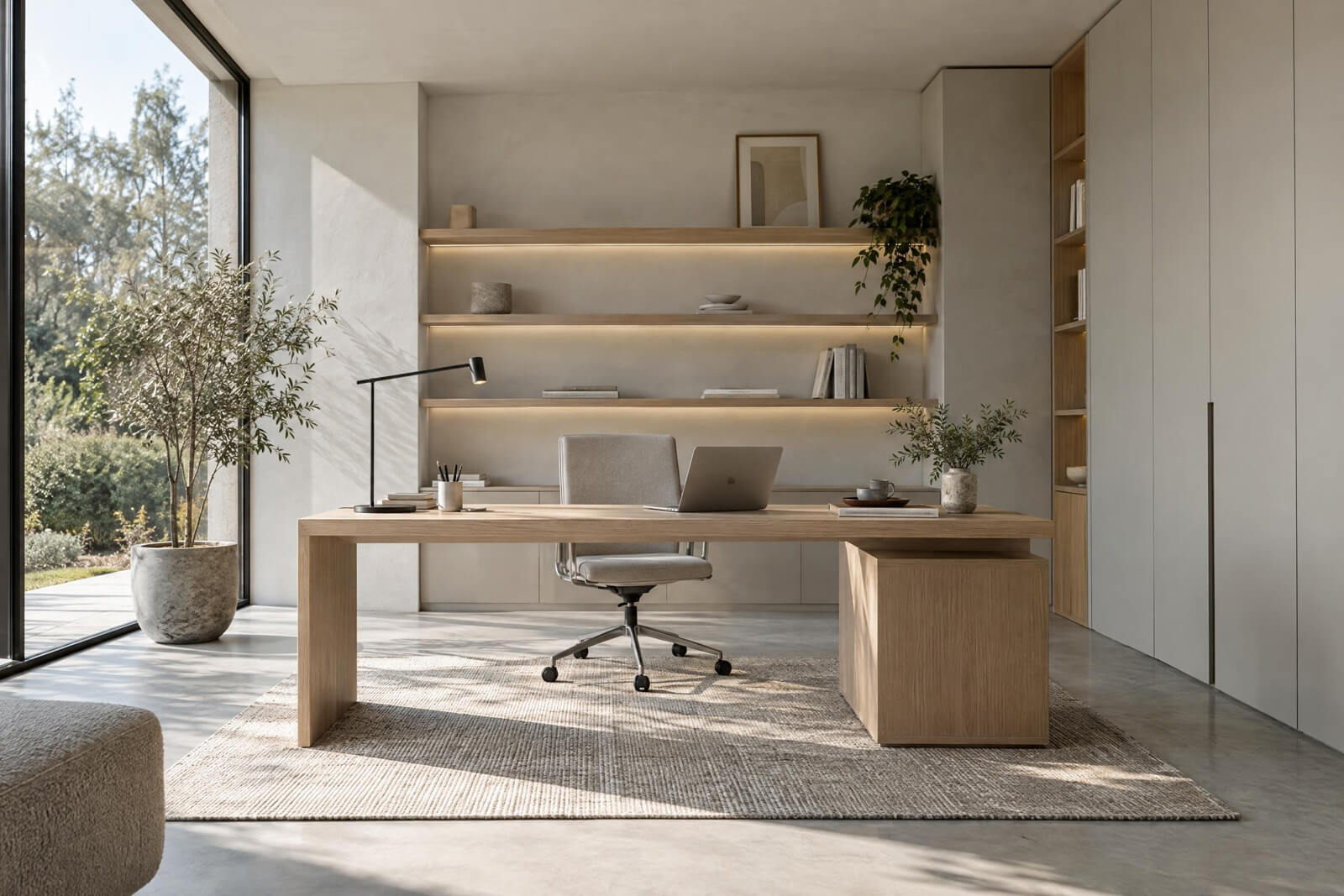 Minimalism Home Office interior rendered with AI