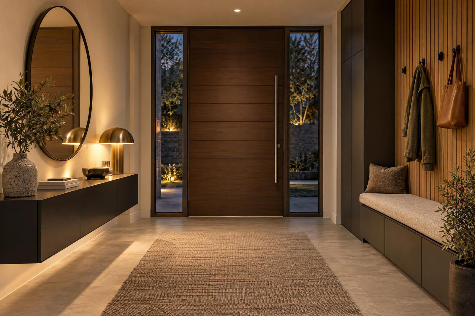 Modern Entryway / Mudroom interior rendered with AI