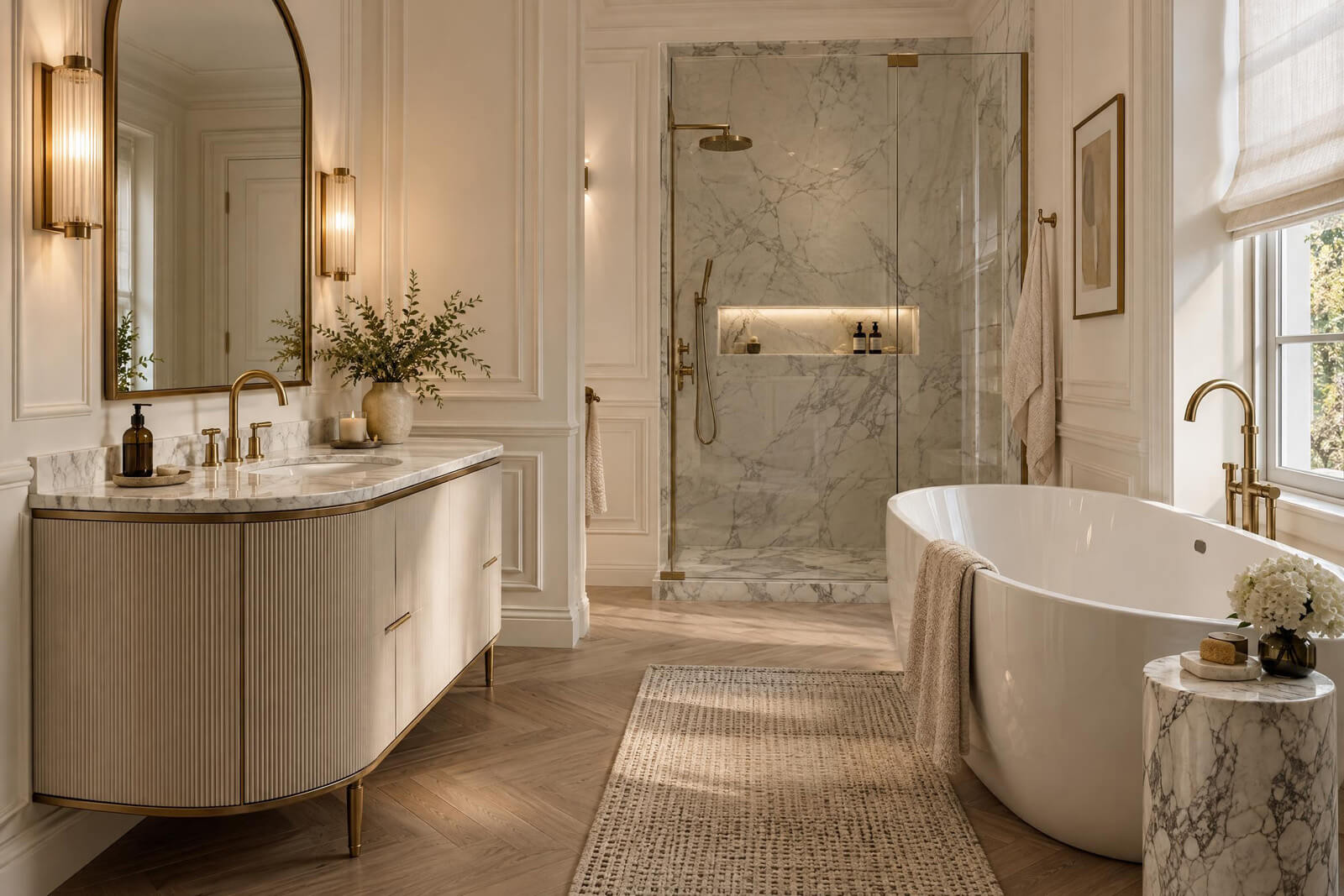 Neoclassic Bathroom / Spa interior rendered with AI