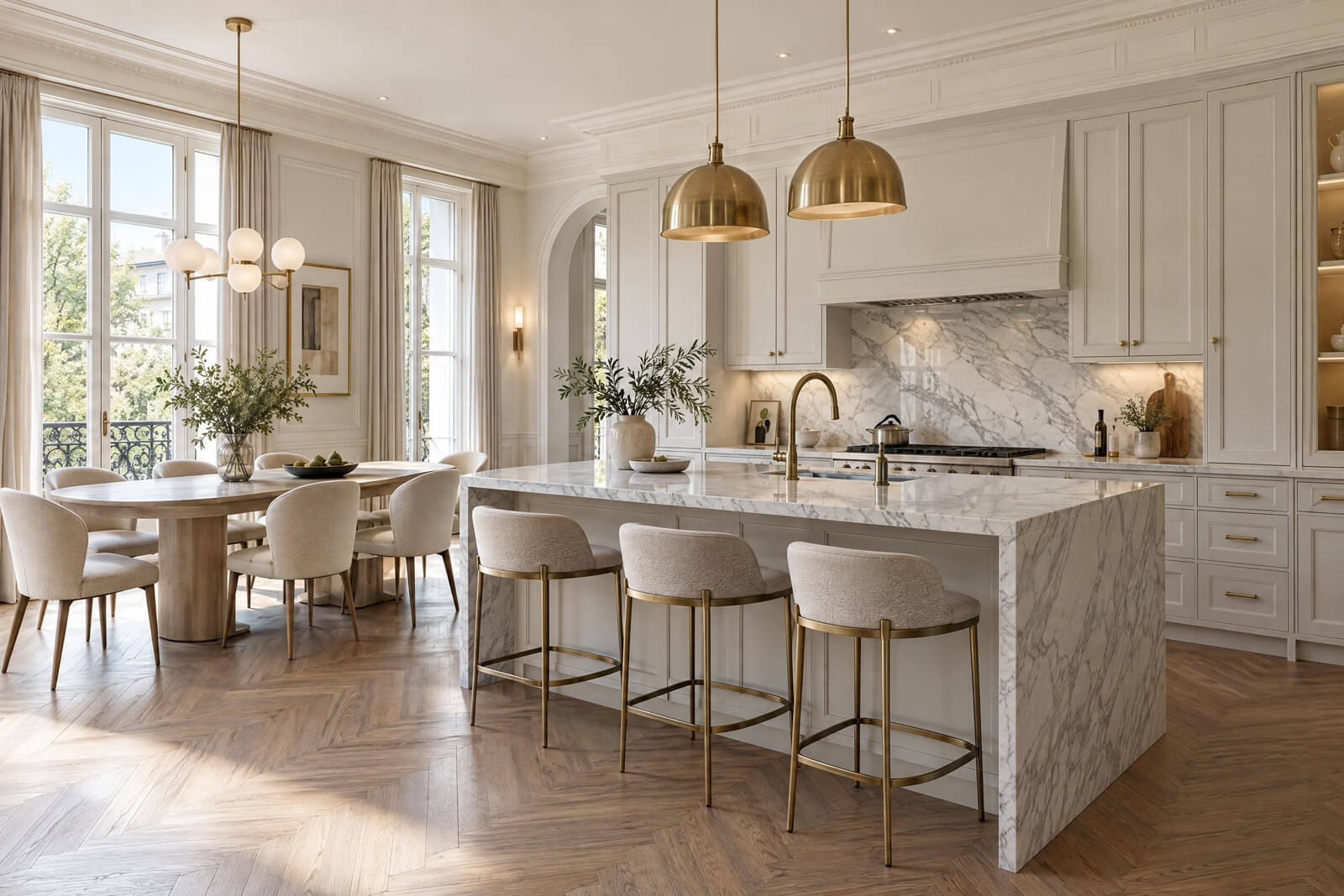 Neoclassic Kitchen & Dining interior rendered with AI