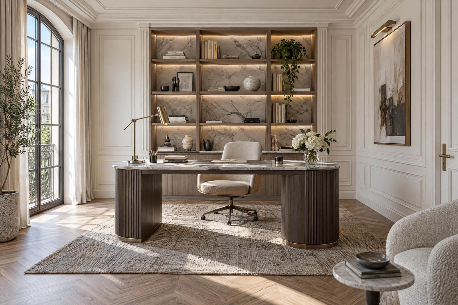 Neoclassic Home Office interior rendered with AI